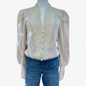 Vintage 70s–80s KippSport Wool Angora Cardigan L Cream Knit Detail